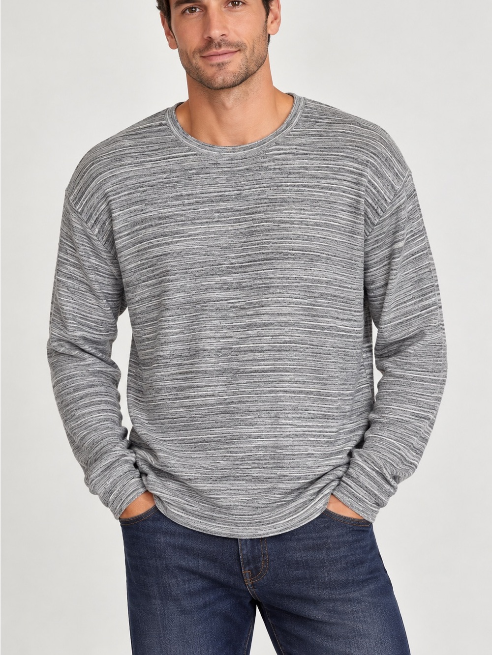 Calibrate Men’s Gray Space Dye Knit Crewneck Sweater Long Sleeve Pullover. XXL